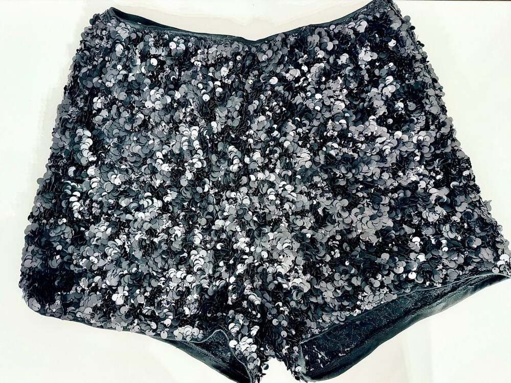 Lush Black Sequin High-Waisted Shorts
